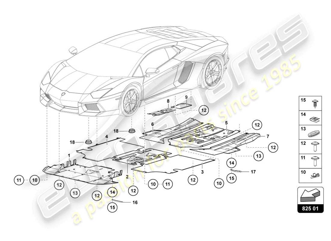 lamborghini lp700-4 coupe (2017) panneau de garniture pour section inférieure du cadre schéma des pièces