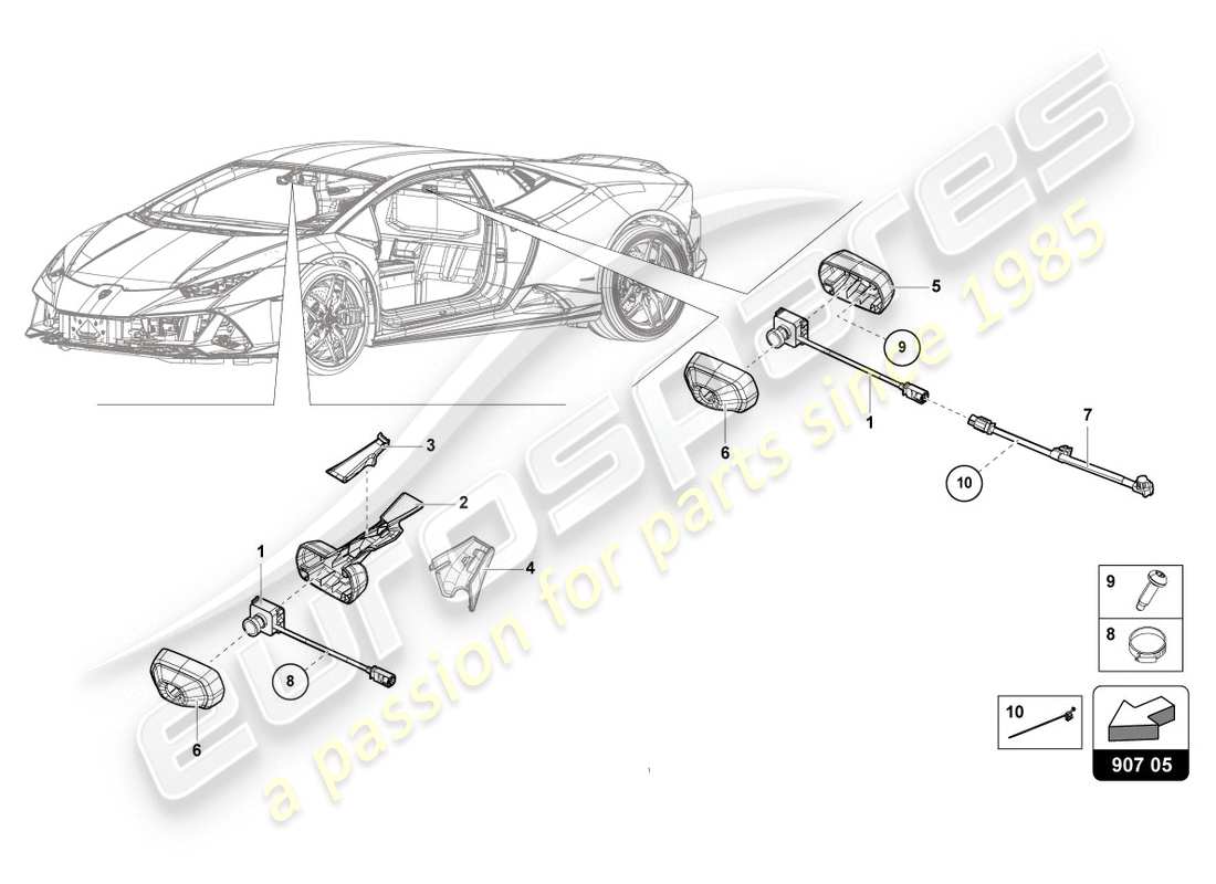 lamborghini evo coupe (2020) pièces électriques pour système d'enregistrement vidéo et de télémétrie schéma des pièces