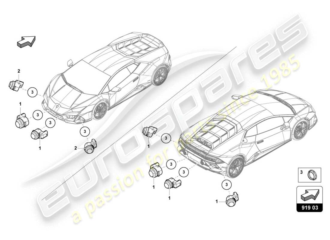 lamborghini evo spyder (2020) aide au stationnement schéma des pièces