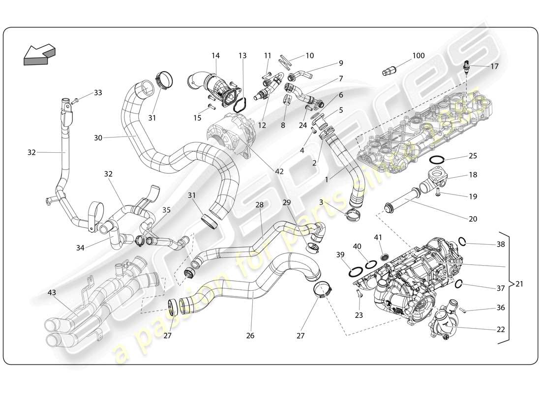 lamborghini super trofeo (2009-2014) refroidissement par eau schéma des pièces