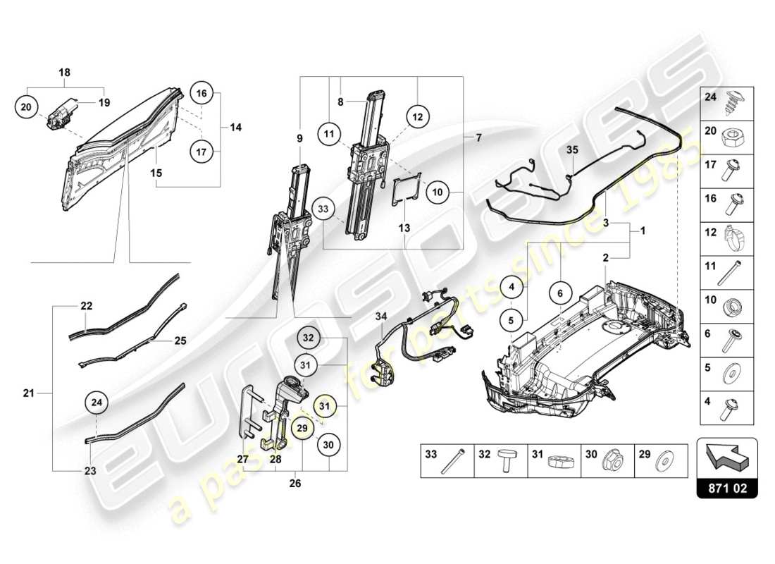 lamborghini evo spyder (2020) plateau de coffre souple schéma des pièces