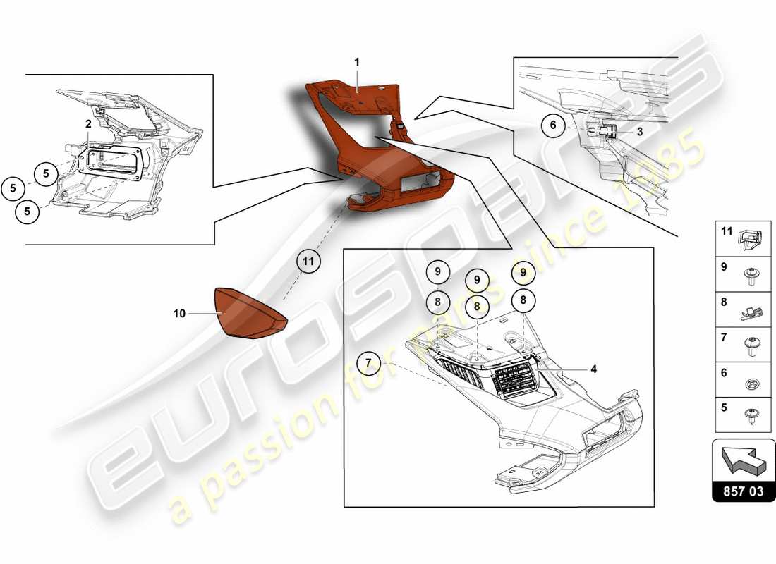 lamborghini lp700-4 coupe (2012) schéma des pièces du tableau de bord