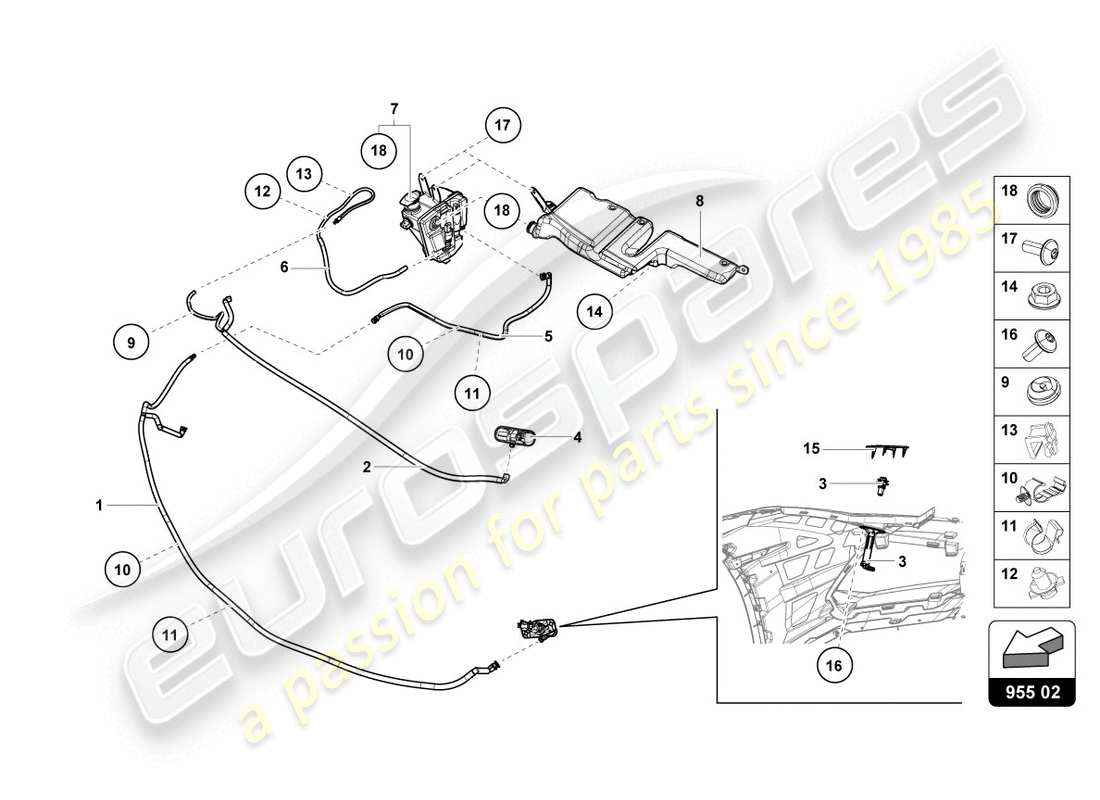 lamborghini 2020 (evo spyder 2wd) système de rondelle de phares schéma des pièces