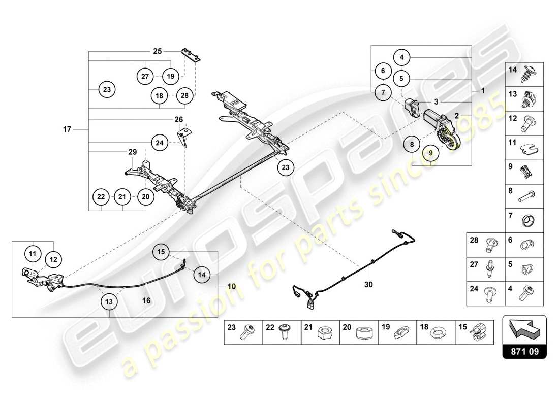 lamborghini evo spyder 2wd (2020) schéma des pièces du moteur de toit coulissant