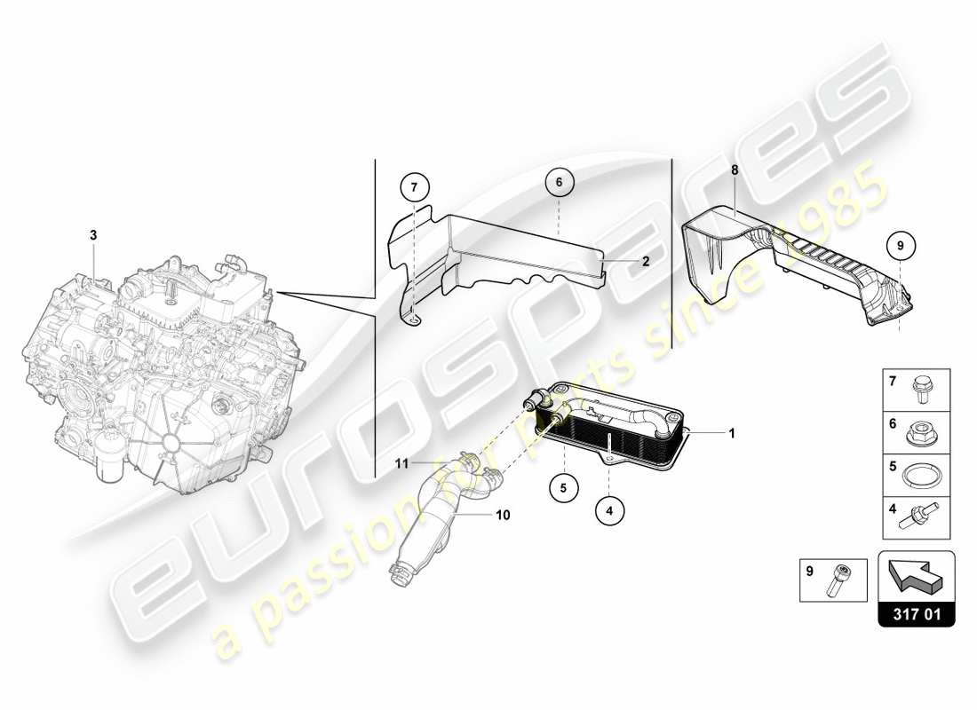 lamborghini lp580-2 spyder (2017) refroidisseur d'huile à engrenages schéma des pièces