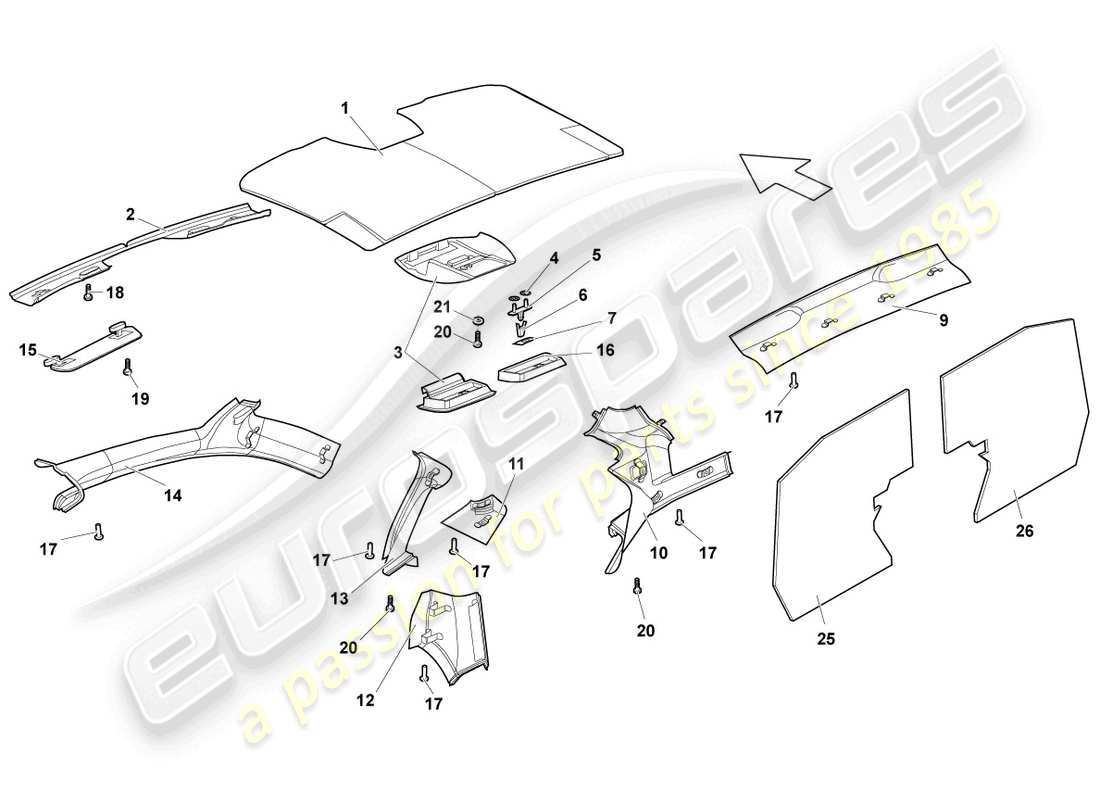 lamborghini murcielago coupe (2006) absorbeurs acoustiques schéma des pièces