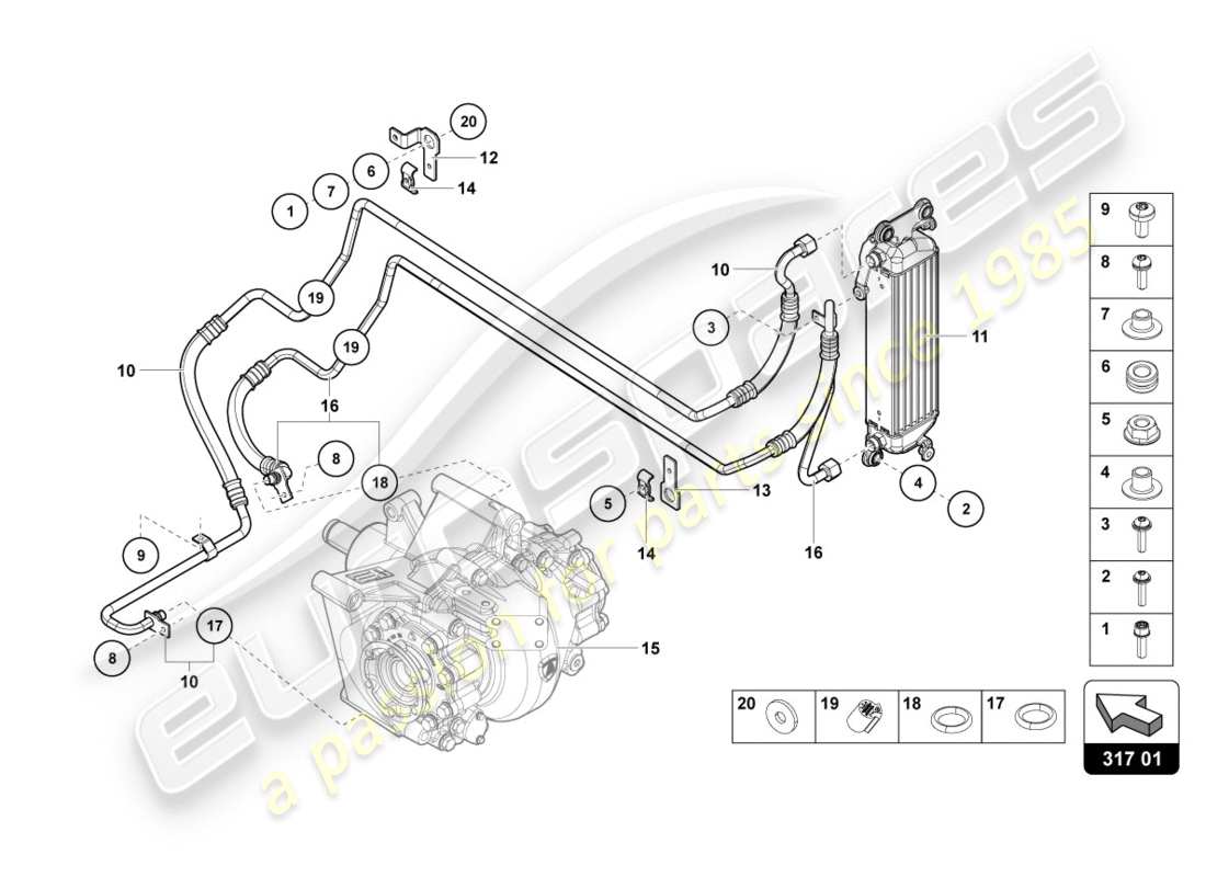 lamborghini 2012 (lp700-4 coupe)) refroidisseur d'huile arrière schéma des pièces