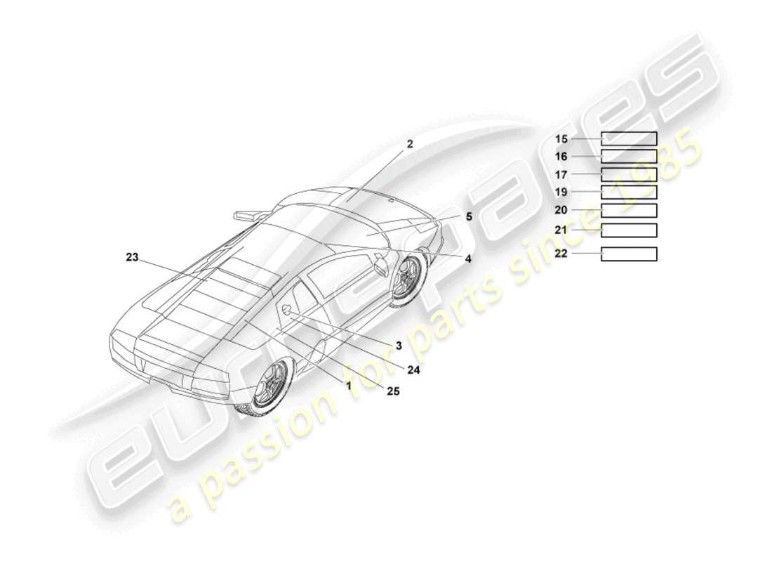 lamborghini murcielago roadster (2005) plaques types schéma des pièces