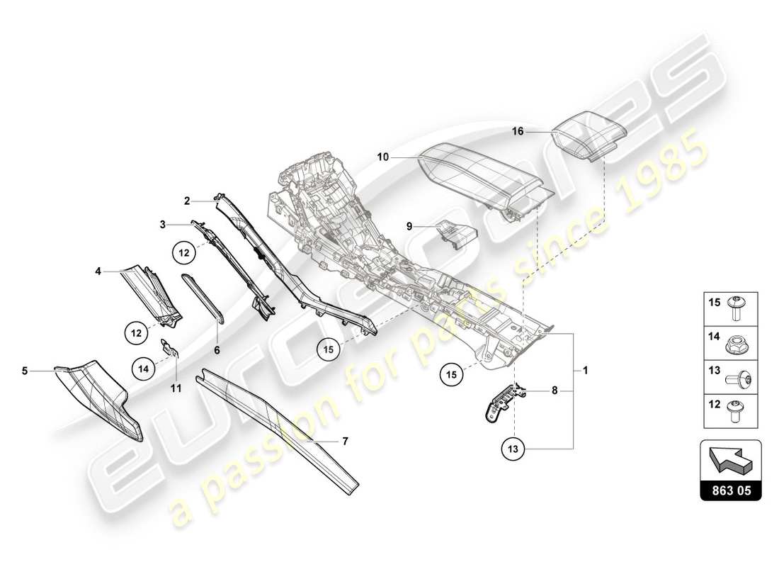 lamborghini lp610-4 spyder (2018) garniture de tunnel schéma des pièces