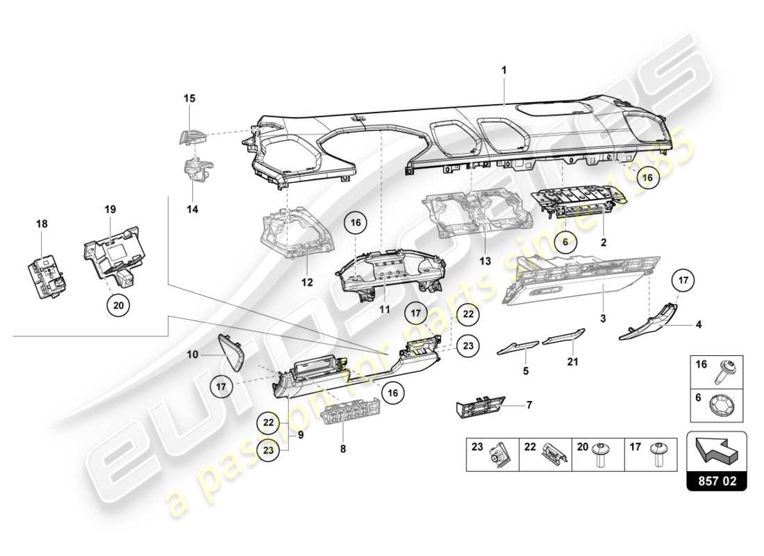 lamborghini lp580-2 spyder (2019) garniture du tableau de bord schéma des pièces