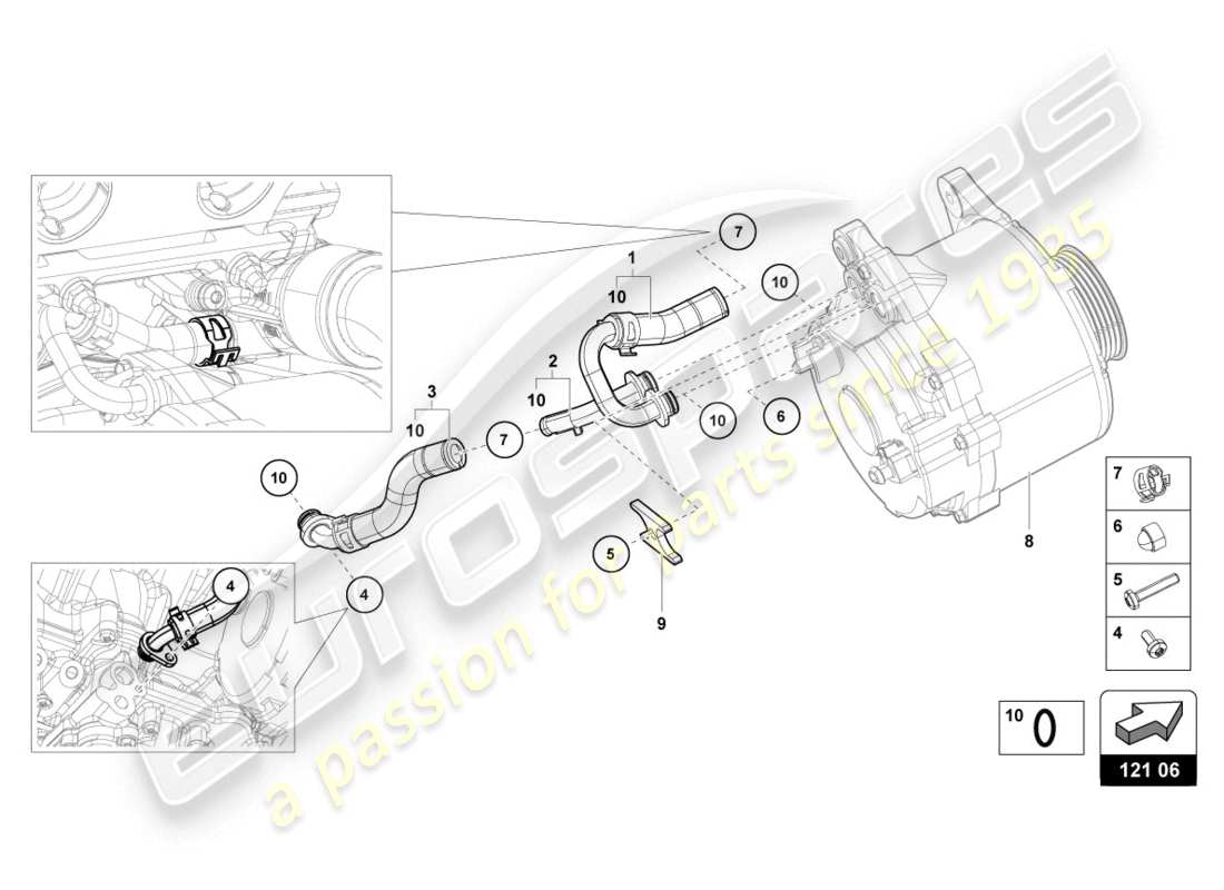 lamborghini evo spyder (2020) durites et tuyaux de refroidissement schéma des pièces