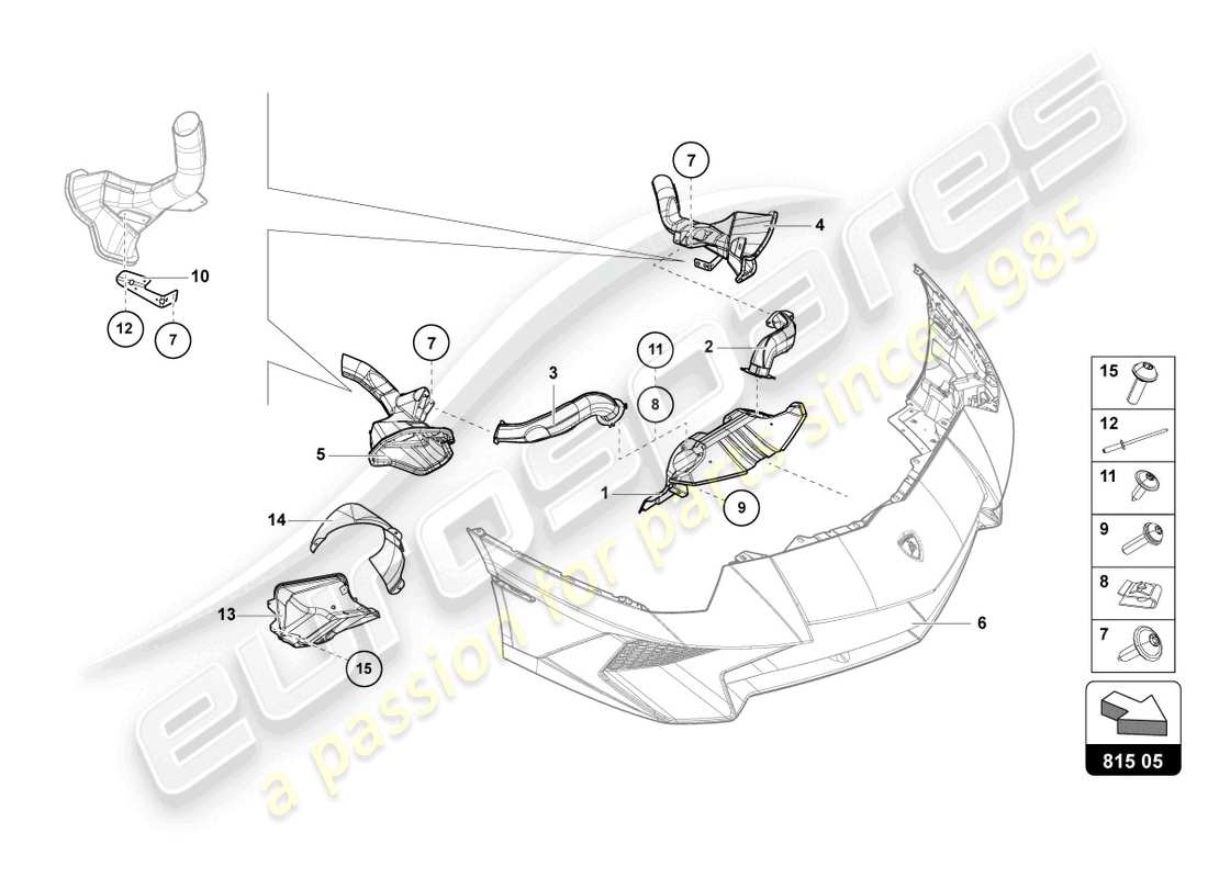 lamborghini 2017 (lp750-4 sv roadster) carton de conduit d'air schéma des pièces