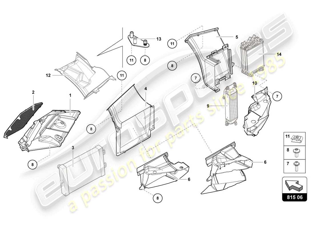 lamborghini 2016 (lp750-4 sv roadster) carton de conduit d'air schéma des pièces
