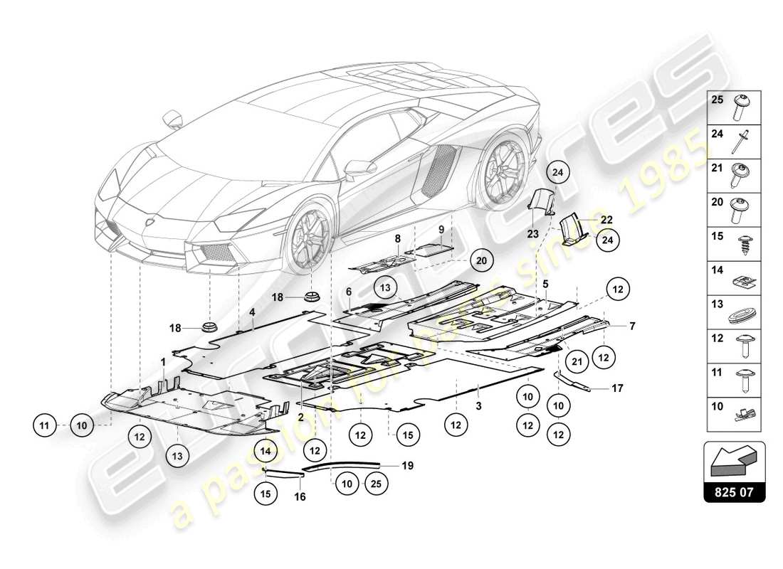 lamborghini lp740-4 s roadster (2020) panneau de garniture pour section inférieure du cadre schéma des pièces