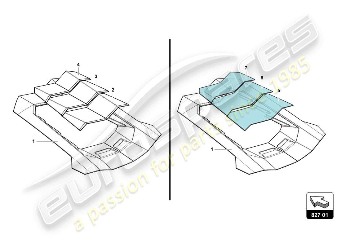 lamborghini lp750-4 sv coupe (2017) couvercle moteur avec insp. couverture diagramme de pièce
