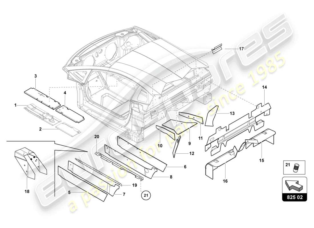 lamborghini lp740-4 s coupe (2021) amortisseur pour tunnel schéma des pièces