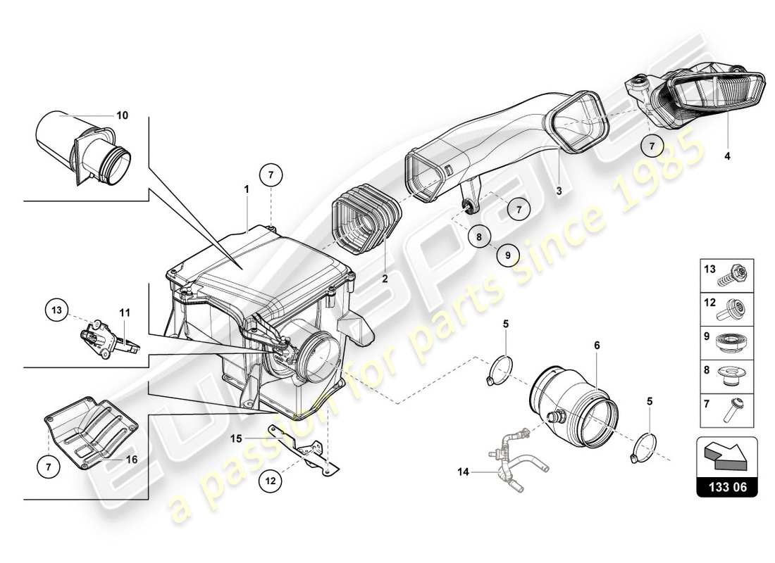 lamborghini lp580-2 spyder (2017) boîtier de filtre à air schéma des pièces