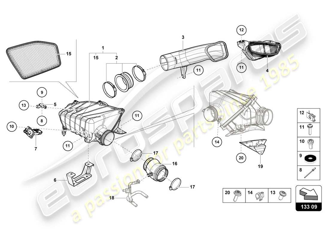 lamborghini evo spyder 2wd (2020) boîtier de filtre à air schéma des pièces