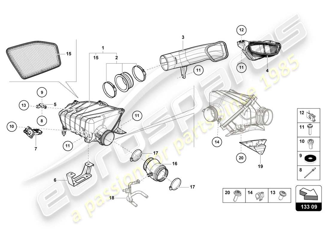 lamborghini 2020 (evo spyder) boîtier de filtre à air schéma des pièces