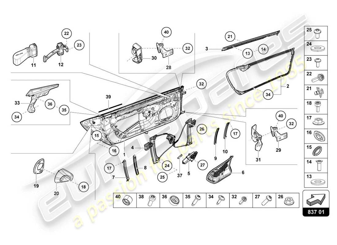 lamborghini 2020 (evo spyder 2wd) schéma des pièces des portes