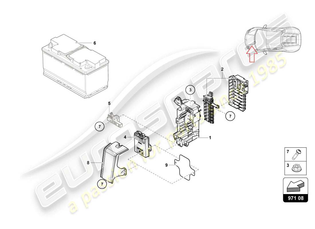 lamborghini evo coupe (2020) schéma des pièces de la boîte à fusibles