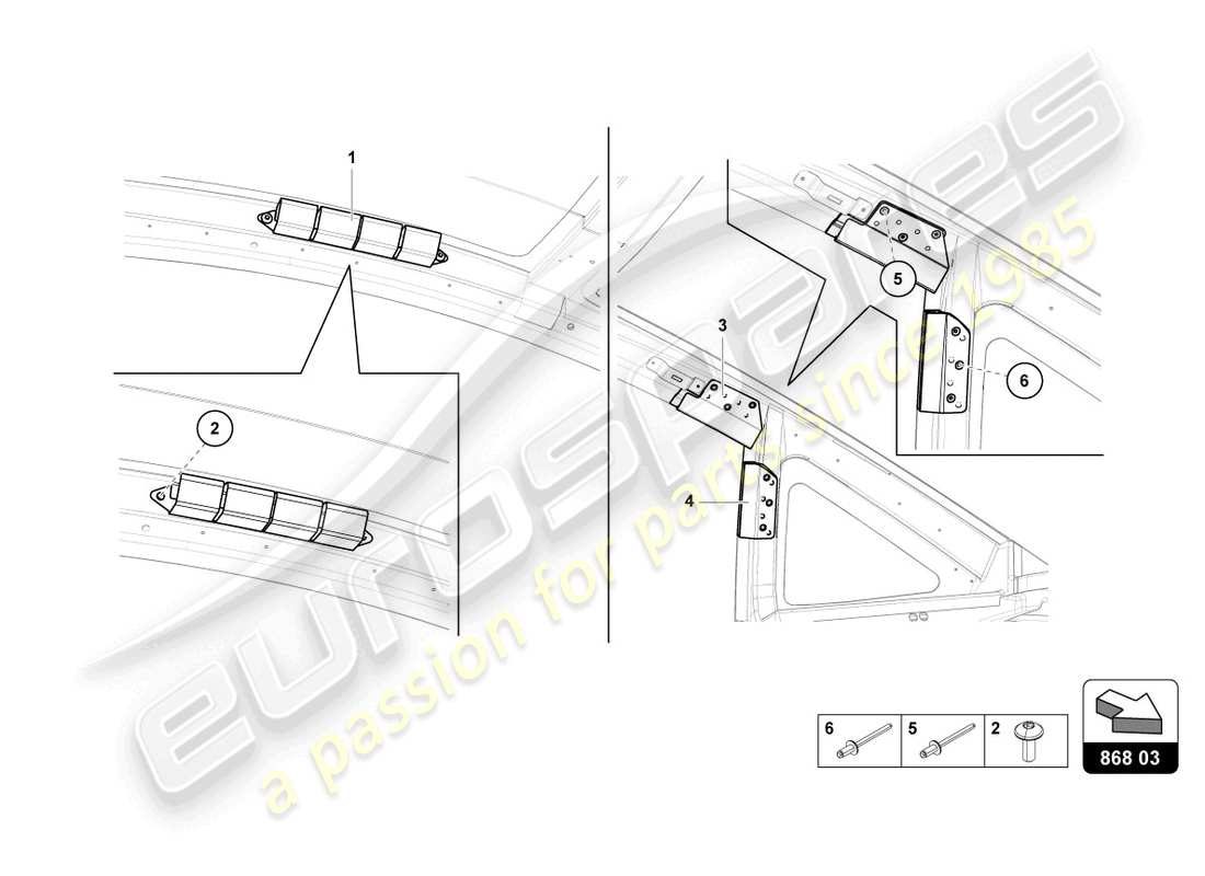 lamborghini sian (2020) garniture de charpente de toit schéma des pièces