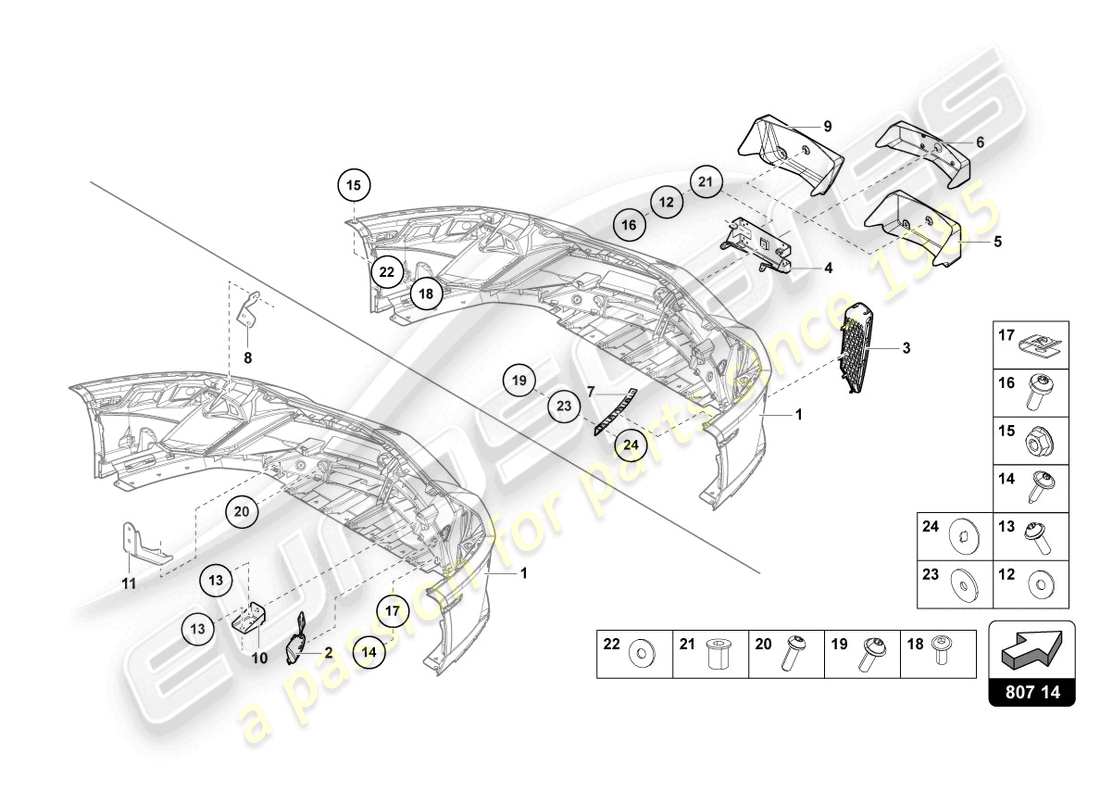 lamborghini lp740-4 s coupe (2020) pare-choc, avant complet schéma des pièces