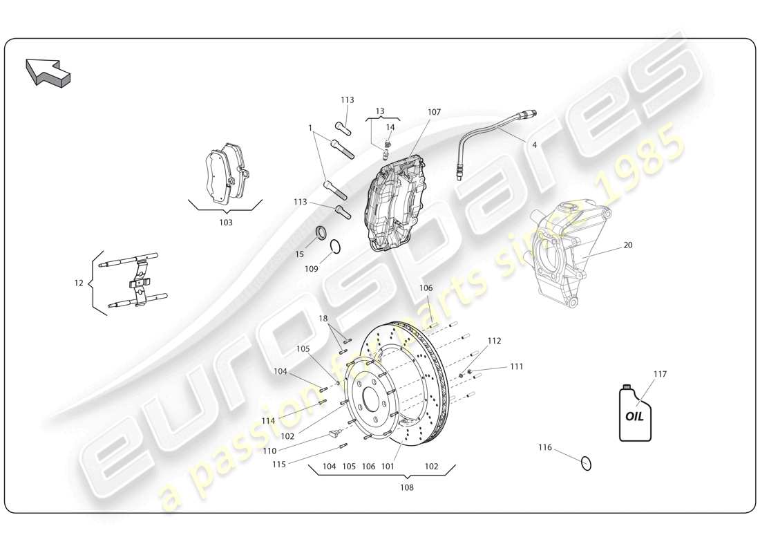lamborghini super trofeo (2009-2014) disques de frein arrière schéma des pièces