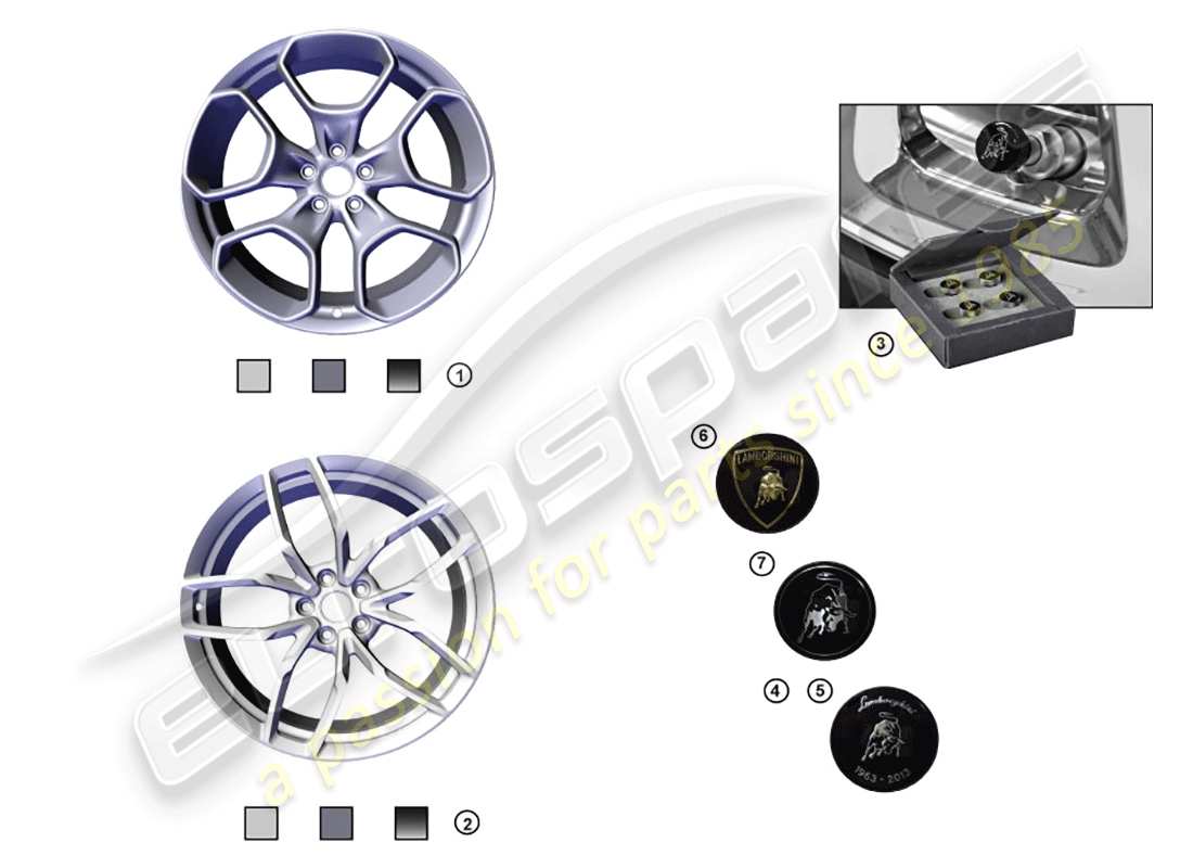lamborghini huracan lp580-2 spyder (accessories) 1 ensemble de jantes en aluminium schéma des pièces