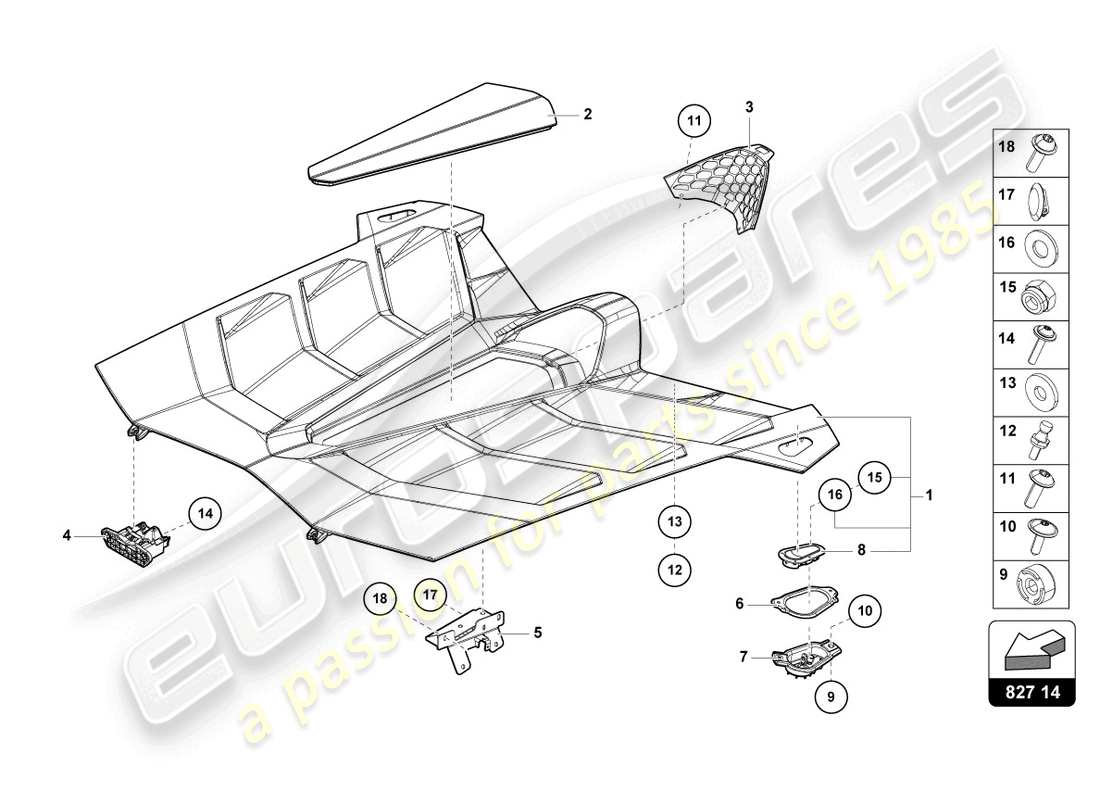 lamborghini 2019 (lp770-4 svj coupe) couvercle moteur avec insp. couverture diagramme de pièce