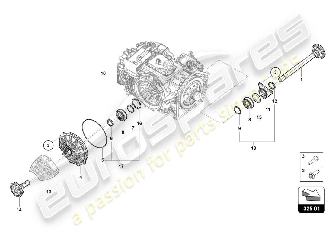 lamborghini 2020 (evo spyder 2wd) arbre à bride avec roulement schéma des pièces