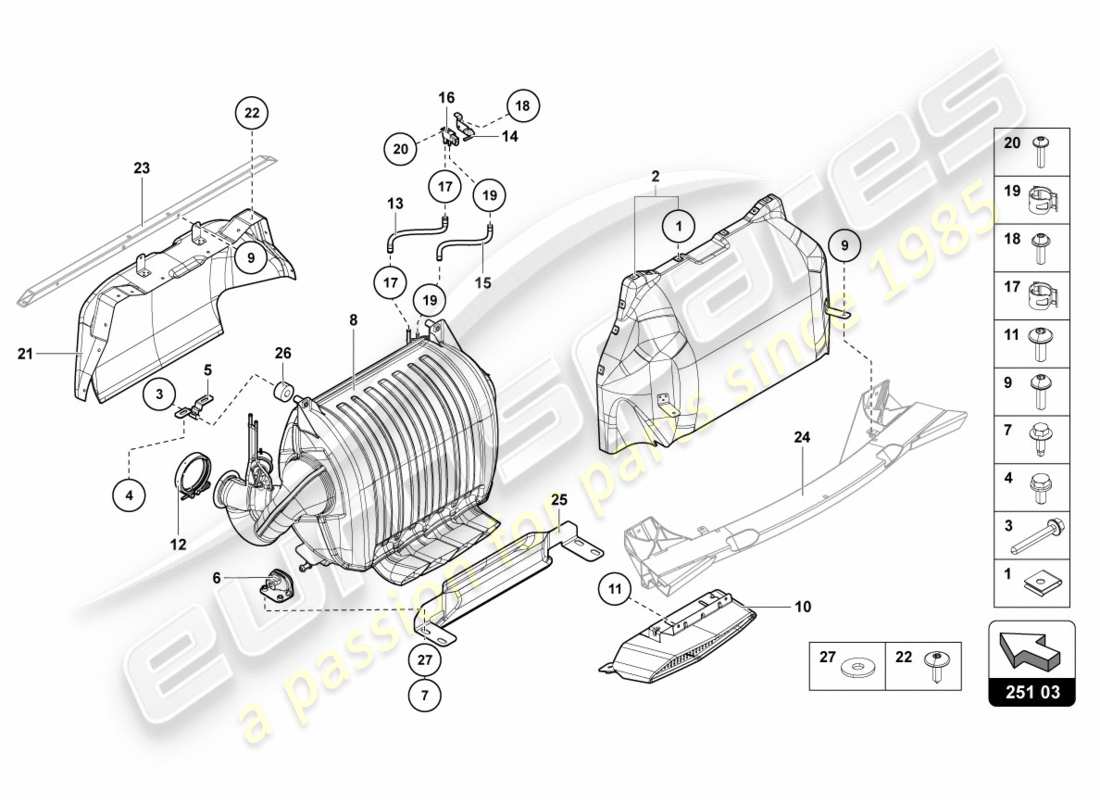 lamborghini 2012 (lp700-4 coupe)) silencieux avec catalyseur schéma des pièces