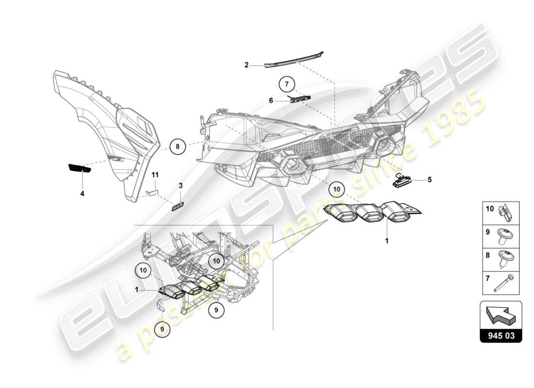 lamborghini sian (2020) feu arrière arrière schéma des pièces