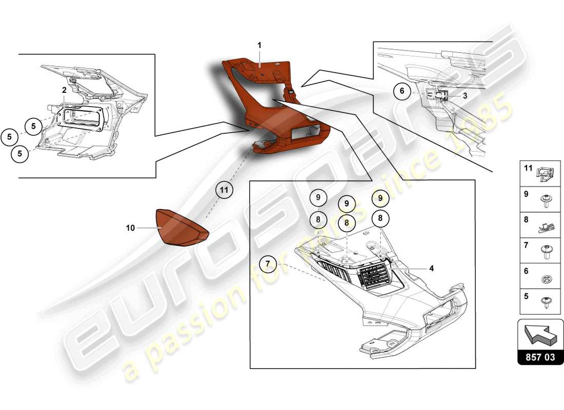 lamborghini lp740-4 s coupe (2021) schéma des pièces du tableau de bord