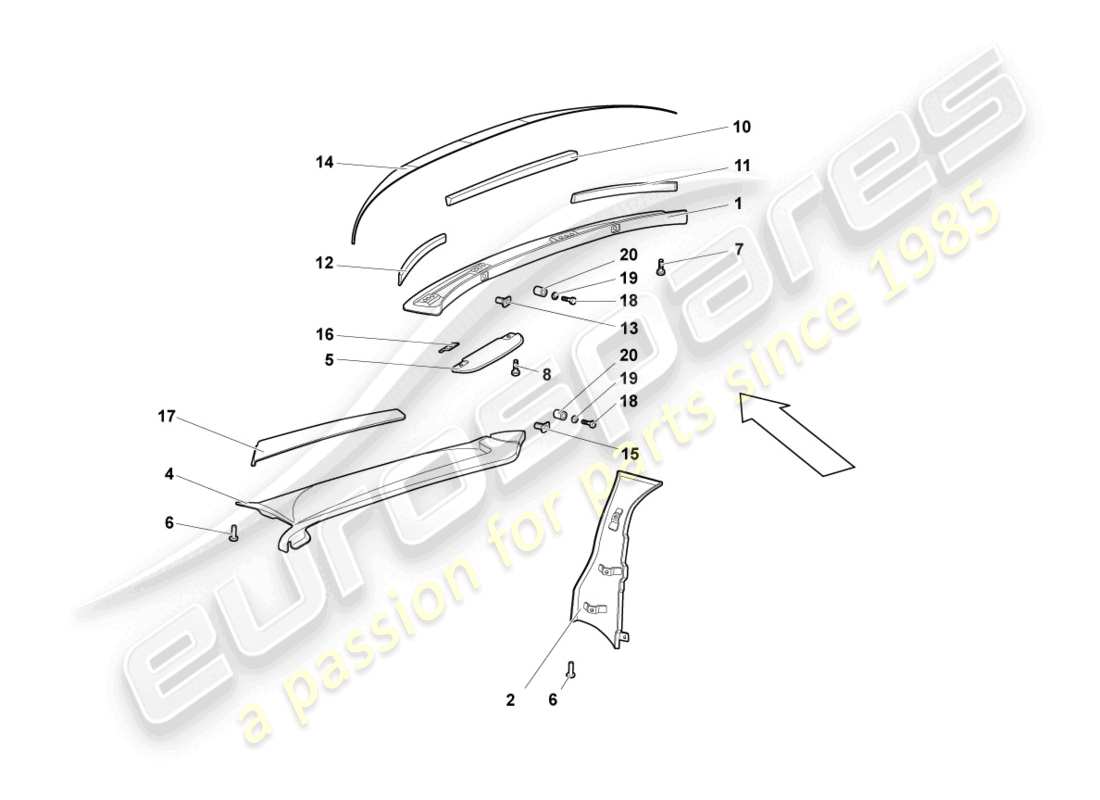 lamborghini murcielago roadster (2006) absorbeurs acoustiques schéma des pièces