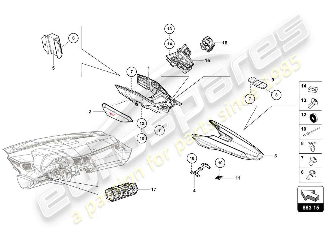 lamborghini 2019 (lp770-4 svj roadster) schéma des pièces de l'unité de commutation