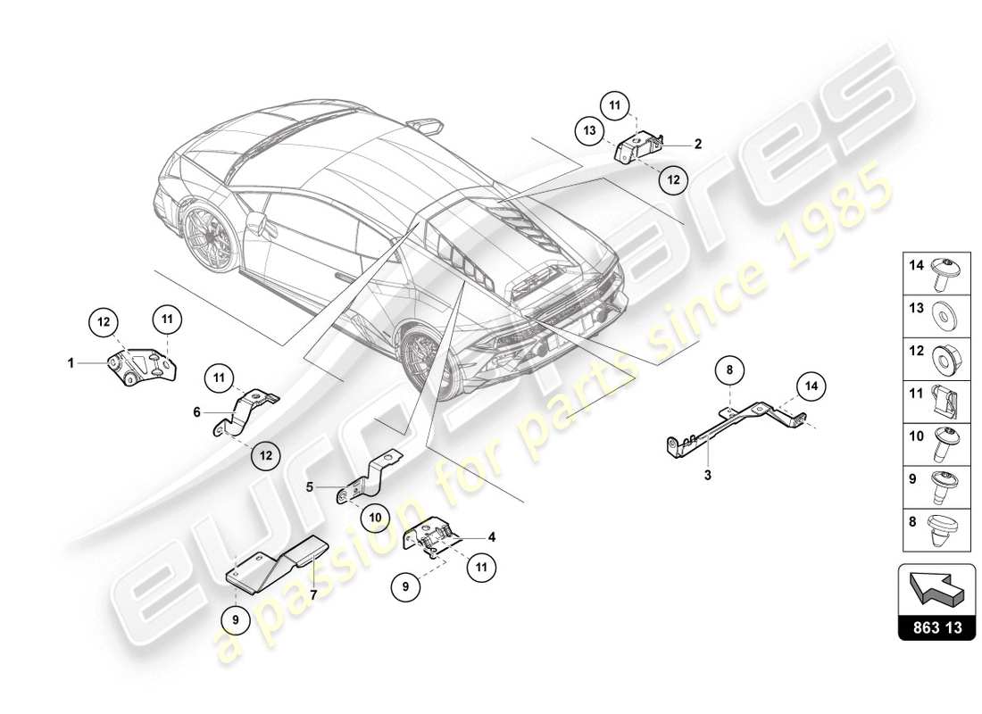 lamborghini evo coupe (2020) pièces de sécurisation pour moteur schéma des pièces