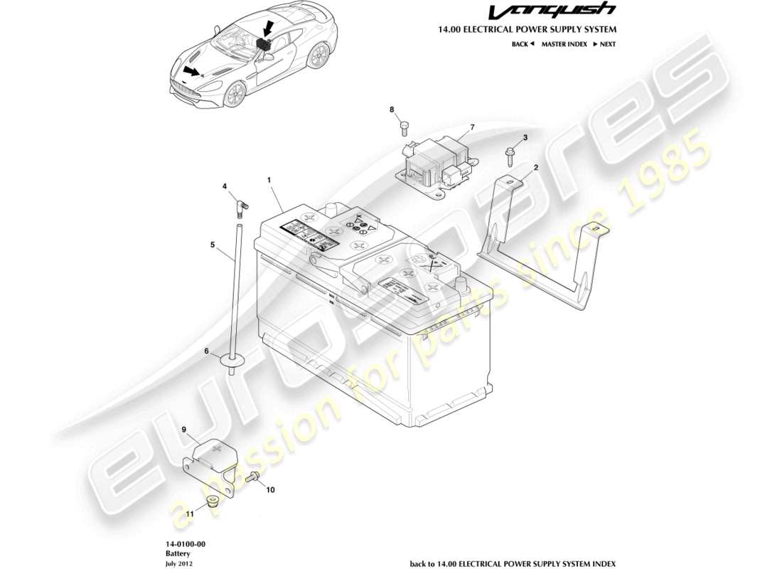 aston martin vanquish (2016) diagramme des pièces de la batterie