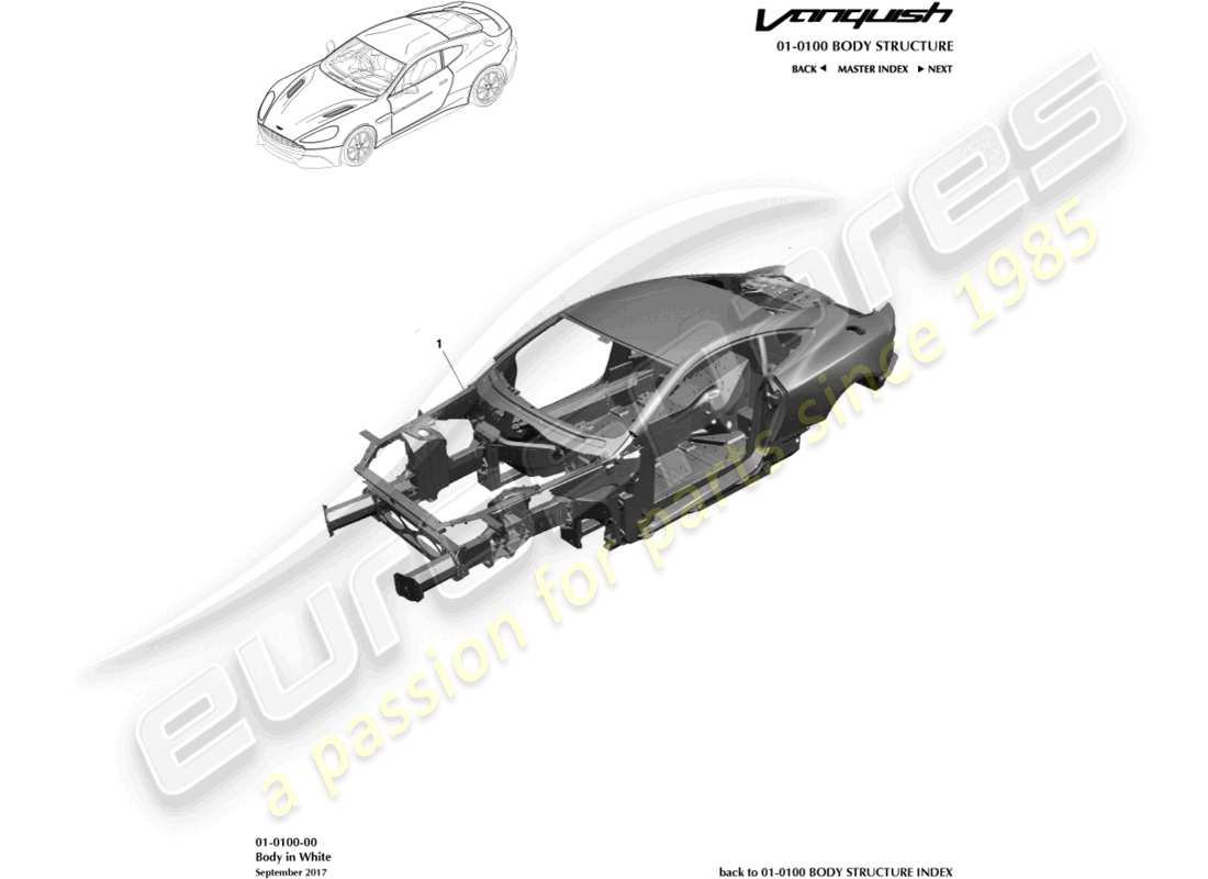 aston martin vanquish (2016) corps en diagramme de partie blanche