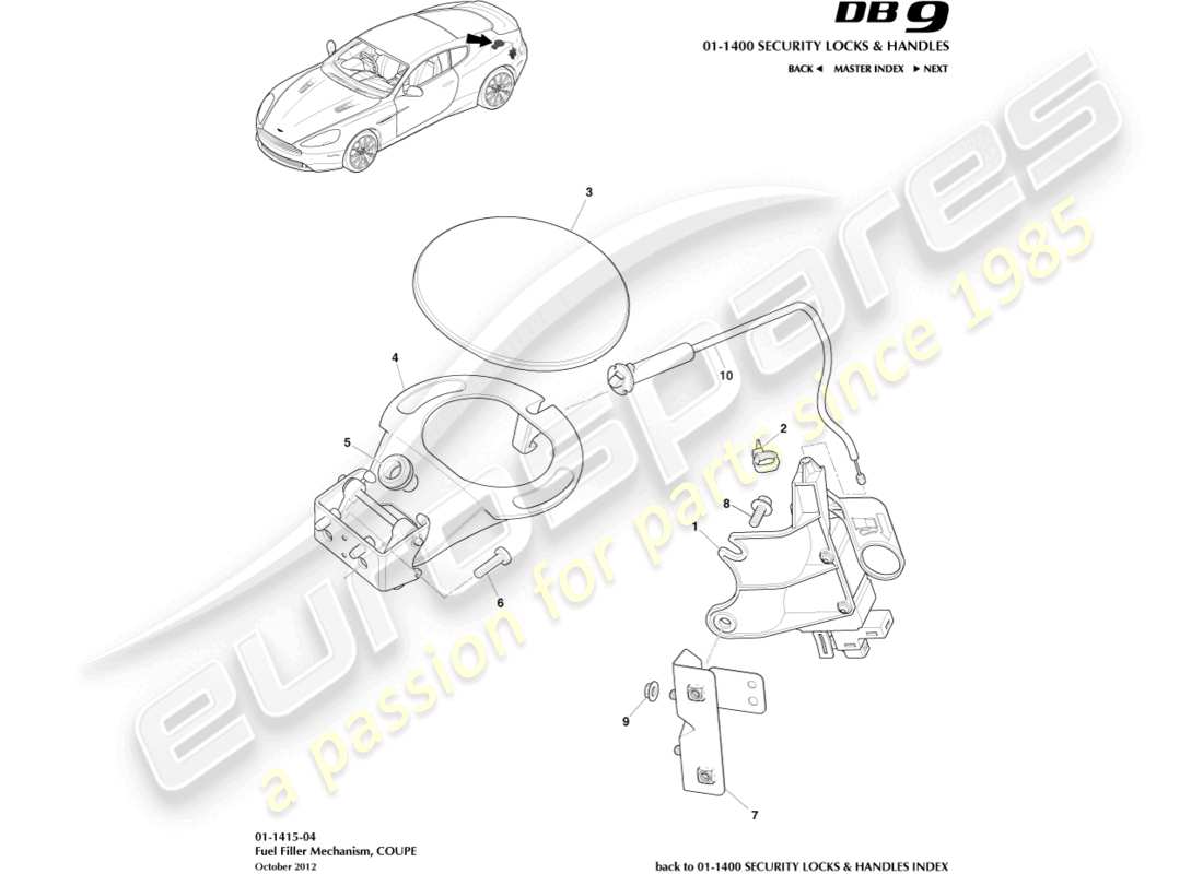 un schéma de pièces du catalogue de pièces aston martin db9 (2015)