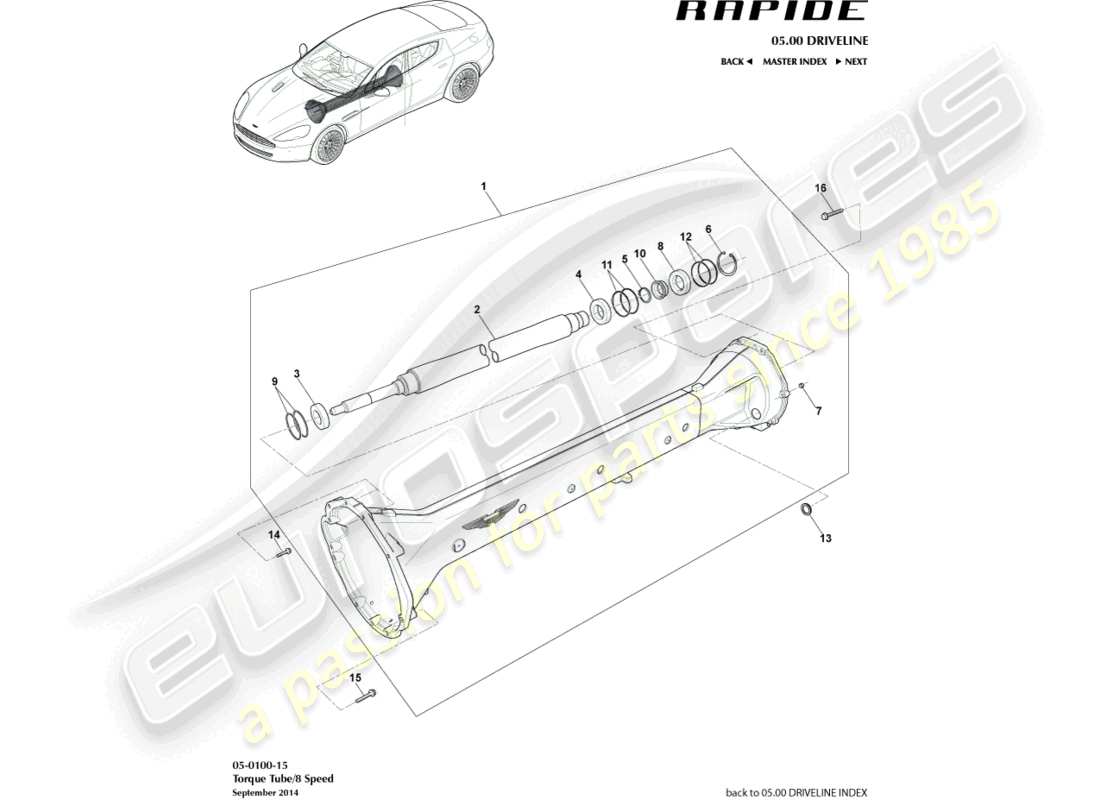 aston martin rapide (2011) ensemble de tube de couple, diagramme de pièce 8 spd
