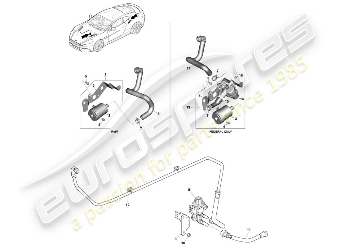 aston martin vanquish (2014) diagramme des pièces relatives aux émissions par évaporation