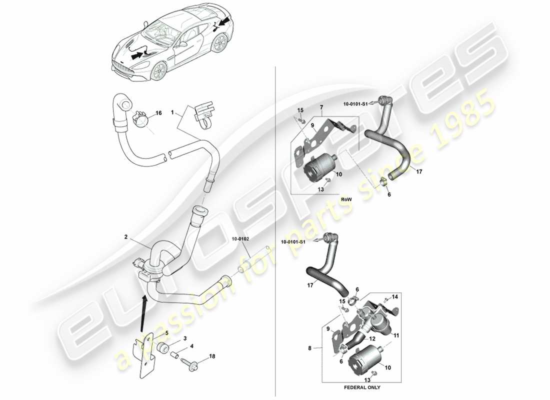 aston martin vanquish (2014) émissions par évaporation, diagramme de pièces 15my