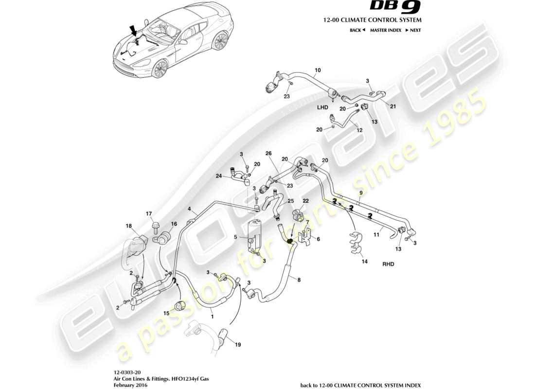 un schéma de pièces du catalogue de pièces aston martin db9 (2017)