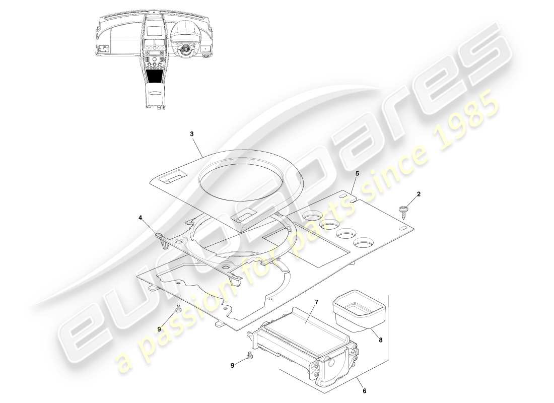 aston martin v8 vantage (2005) console avant, manuelle, vers 16my diagramme de pièces