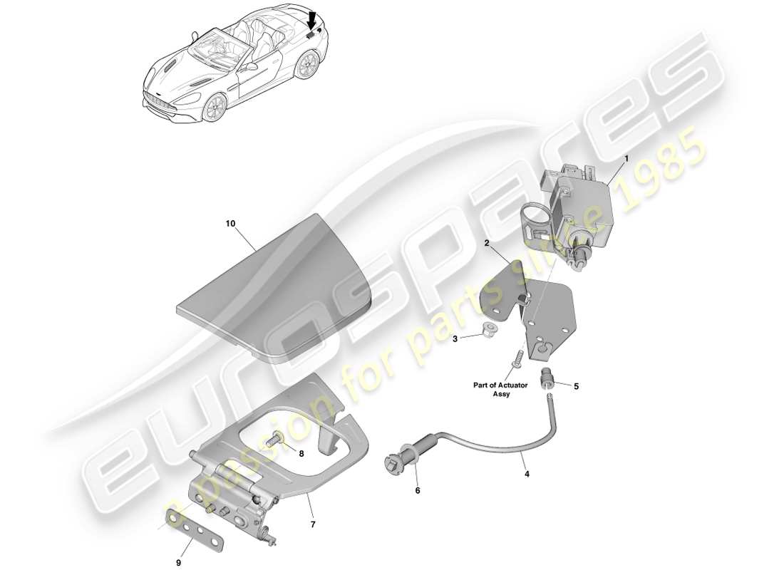 aston martin vanquish (2013) mécanisme de remplissage de carburant, schéma des pièces volante