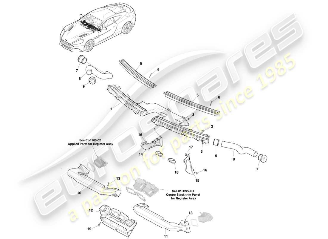 aston martin vanquish (2014) composants de distribution d'air schéma des pièces