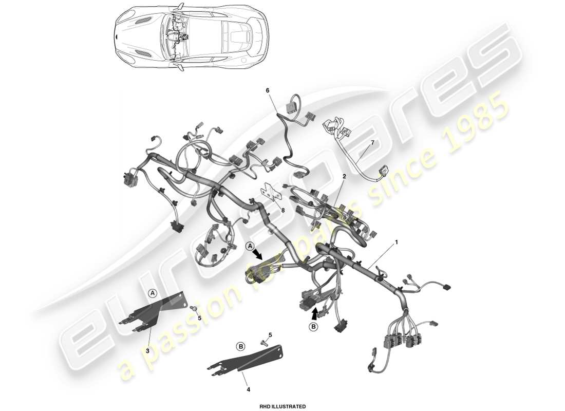 aston martin vanquish (2013) diagramme des pièces du faisceau ip