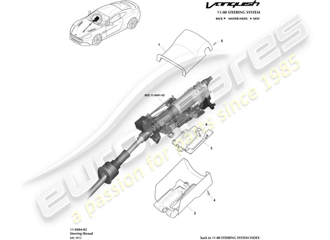 aston martin vanquish (2015) diagramme des pièces du carénage de colonne