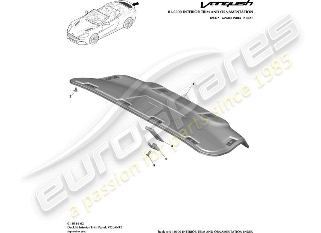 aston martin vanquish (2015) panneau de garniture de hayon, volante schéma des pièces